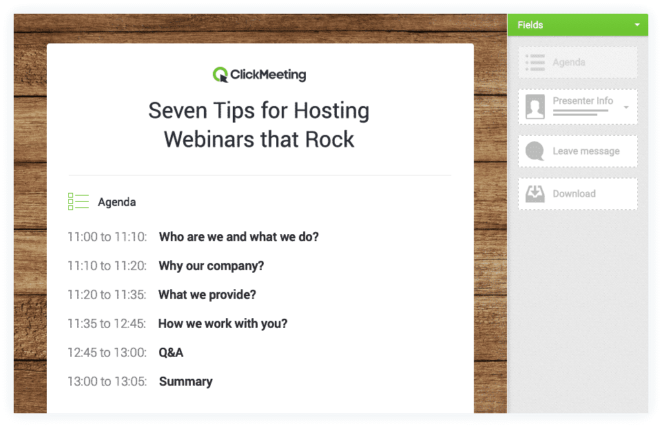 Clickmeeting:The best webinar software ? 1 clickmeeting waiting-room-with-agenda